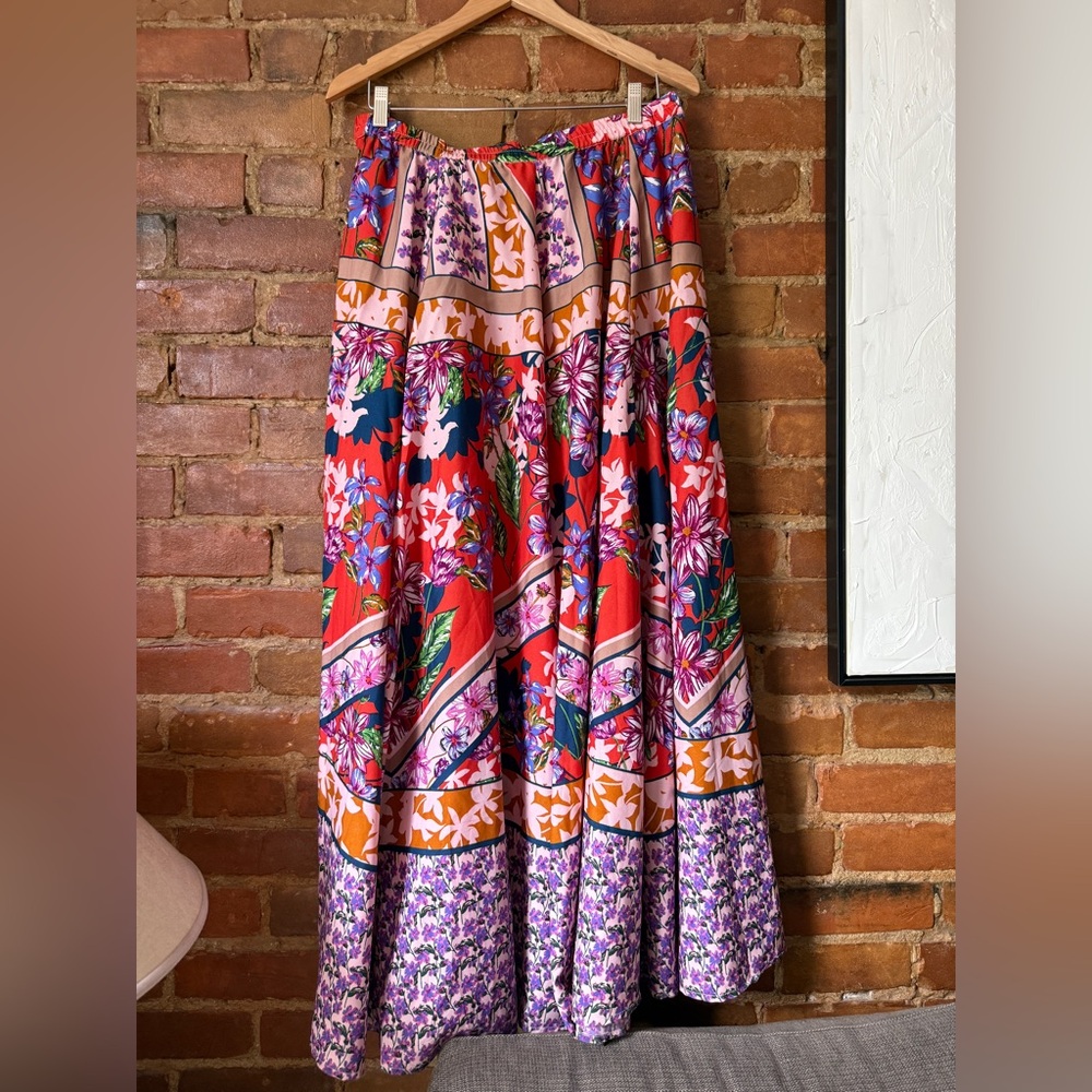 Vibrant Floral Maxi Skirt in Red and Purple